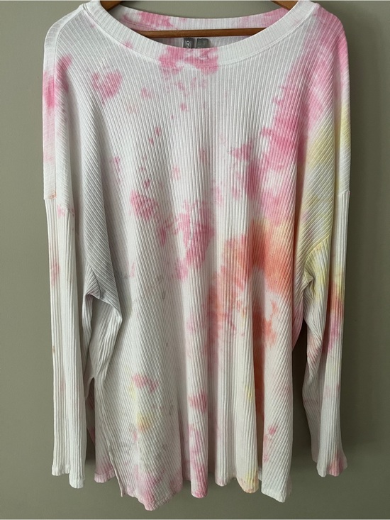ASOS Tops - ASOS Women's White Ribbed Long Sleeve Top with Pink & Yellow Tie-Dye